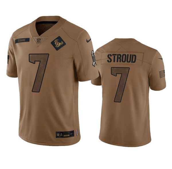 Men's Houston Texans #7 C.J. Stroud 2023 Brown Salute To Service Limited Football Stitched Jersey Dyin